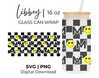Mothers Day PNG Mom Happy Face Png Libbey Glass Smile Sublimation Mom Png Glass Wrap Libbey Png Mom Glass Can Wrap Libbey Mom Retro Png