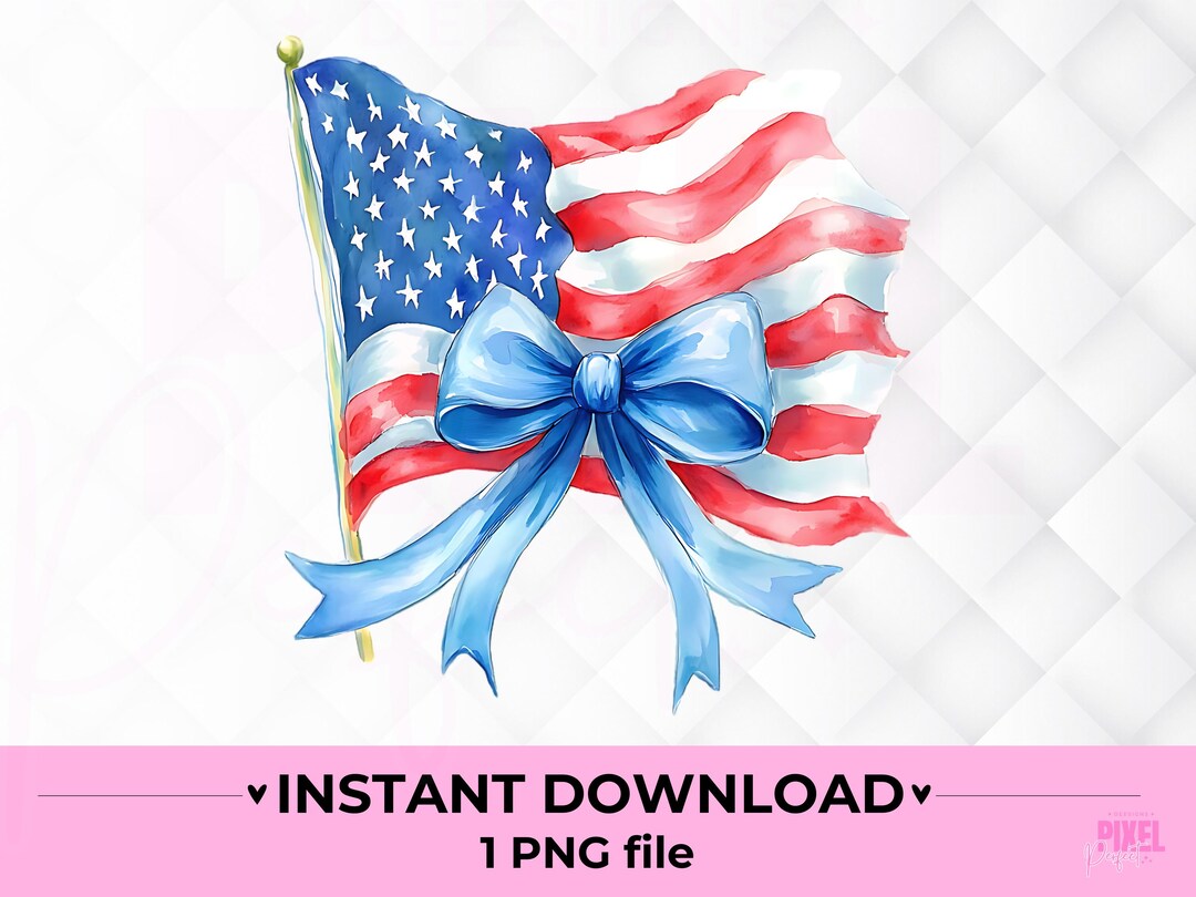 Preppy Watercolor 4th of July PNG, Coquette American Flag Sublimation ...
