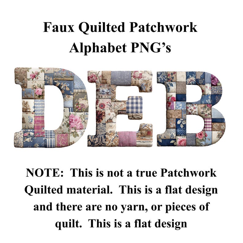 Patchwork Quilted Alphabet Clipart PNG, Vintage Floral Fabric Letters ...