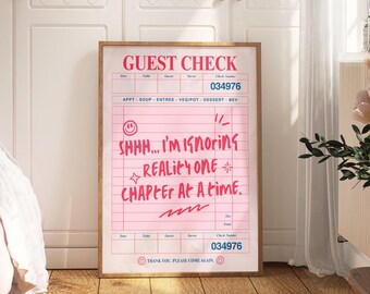 Guest Check Wall Art Digital Download, Romantasy Bookish Decor, Funny Quote Poster, Trendy Dorm Bedroom Book Lover Printable Wall Art