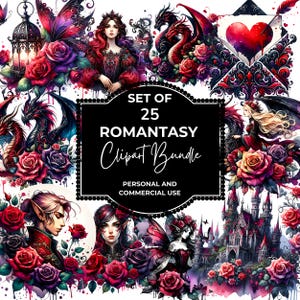 Romantasy High Fantasy Clipart, Dragon Rider Clipart, Rose Dragon Clipart Dziewczyna Projekt Książki, Magic Books Fairytale Bookish Sublimacja Zestaw