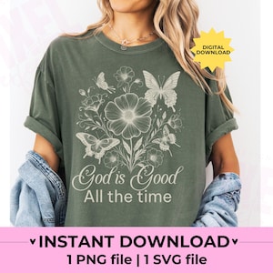 Gott ist gut, Boho Christian Png für Shirts, florales christliches Png, Bibel Vers png, religiöses Png, christlicher trendiger Glaube png, christliches Png