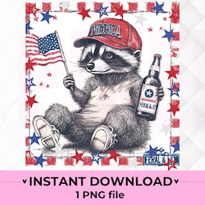 Wilder 4. Juli Waschbär PNG, Rot, Weiß und Wildes PNG, Lustiges Waschbär-Shirt PNG, Lustige USA Trendy 4. Juli PNG, Merica Sublimationsdesign