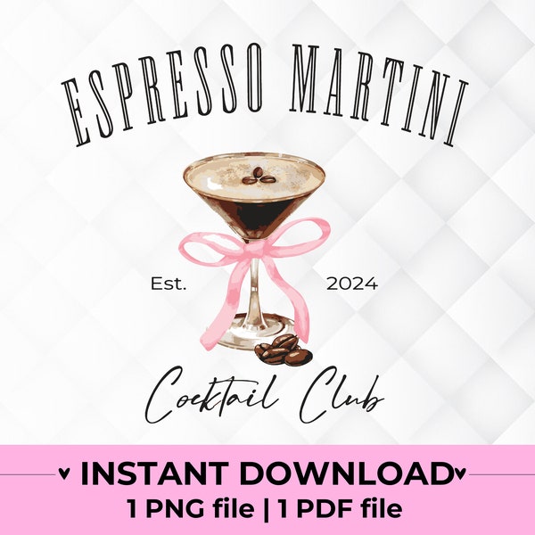 Espresso Martini Png for Oversized Sweatshirt Retro Style Cocktail Club Png Espresso Drink with Bow png for Tshirt Print Martini Espresso