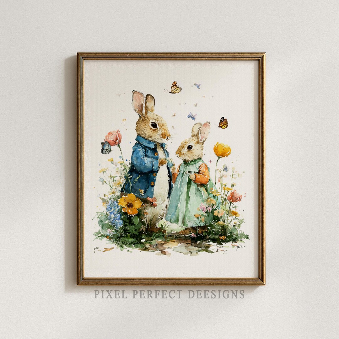 Cottage Core Rabbit Cottagecore Rabbit Companions Printable Art - Vintage Spring Meadow ...