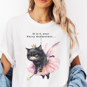 Hada Madrina divertida (PNG), diseño de camiseta de gato gruñón, humor adulto (PNG), amante de los animales (PNG), madrina (PNG), diseño de camiseta de sublimación de gato negro