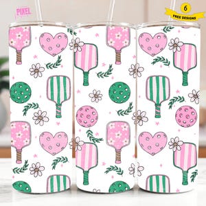 Trendy Pickleball Seamless Tumbler Wrap Pickleball Clipart Coquette sublimation Wrap 20oz Skinny Tumbler Preppy Sports Png digital download