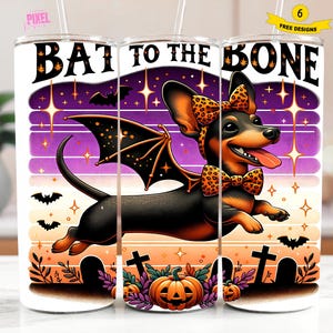 Funny Halloween Dog Bat Tumbler Wrap, Spooky Season 20 oz Skinny Tumbler Sublimation PNG Design, Cute Bat Digital Download, Dachshund png