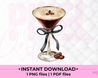 Espresso Martini PNG Espresso Black Bow Png Cocktail Espresso PNG Martini Bow Trendy Espresso Martini Design Sublimation Bow Cocktail Png