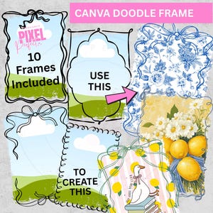 Cadre en toile doodle fantaisiste personnalisé, modèle de cadre en toile modifiable Coquette Bow, bordure de ruban dessinée à la main tendance et cadre glisser-déposer