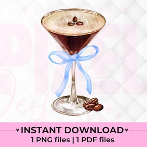 Espresso Martini PNG Espresso Lazo azul Png Cóctel Espresso PNG Lazo Martini PNG Diseño de moda Espresso Martini Sublimación Lazo Cóctel Png