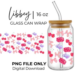 Y2K Libbey Glass PNG Cerises Wrap Png animal ballon Sublimation Coquette Bow Png Design Emballage de verre Libbey Png Y2K verre peut envelopper Libbey