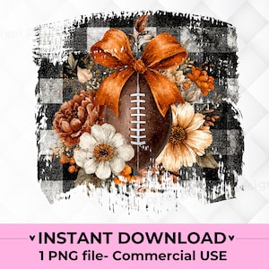 Fall Rustic Football Png, Game Day Png, Boho Floral Football Png Touchdown Season Png, Coquette Football Bow Sublimation Football Mama Shirt