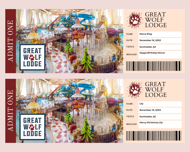 Great Wolf Lodge Editable Gift Ticket, Canva Editable Ticket Template ...