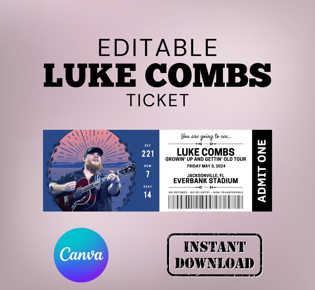Luke Combs Ticket, Editable Luke Combs Tour Ticket, Growin' up and