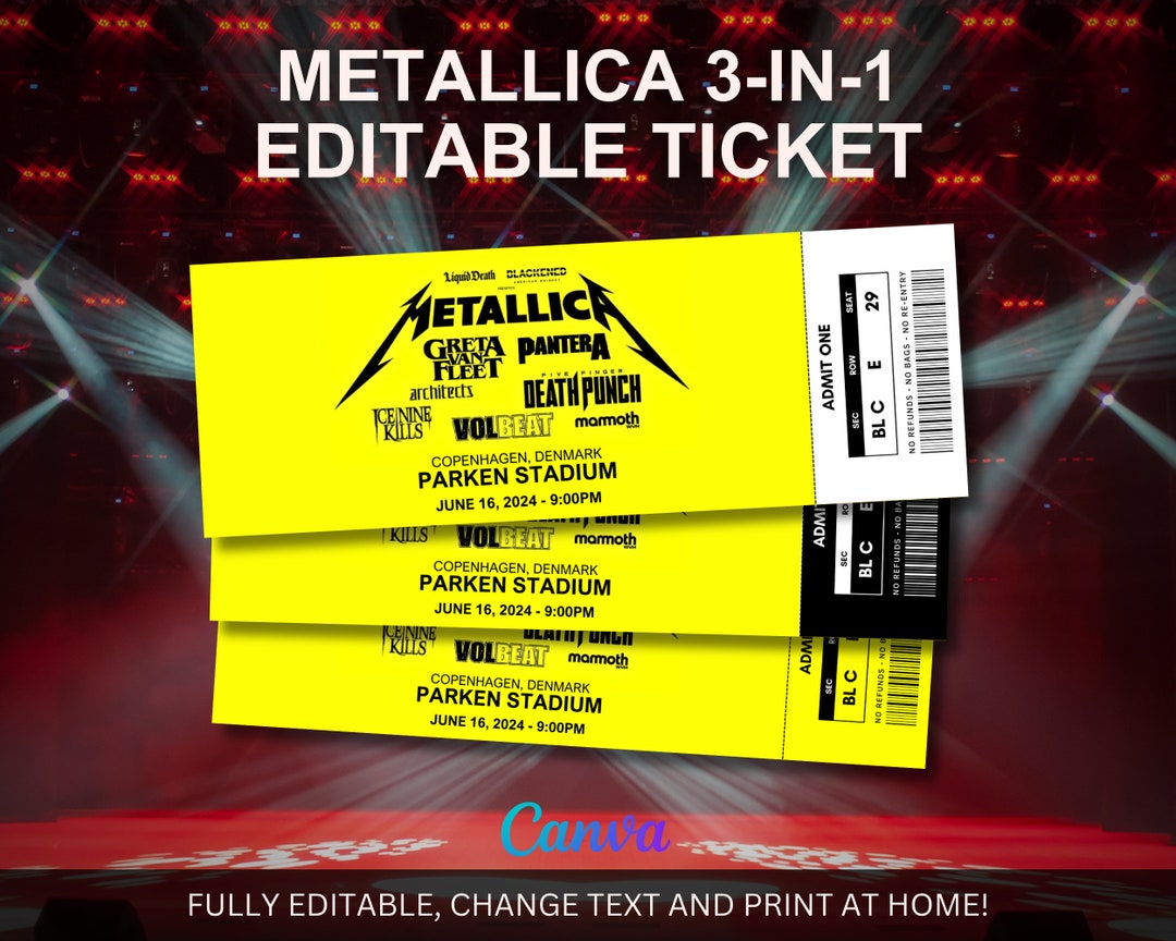 Editable Metallica Ticket, 2024 Metallica M72 World Tour, Metallica
