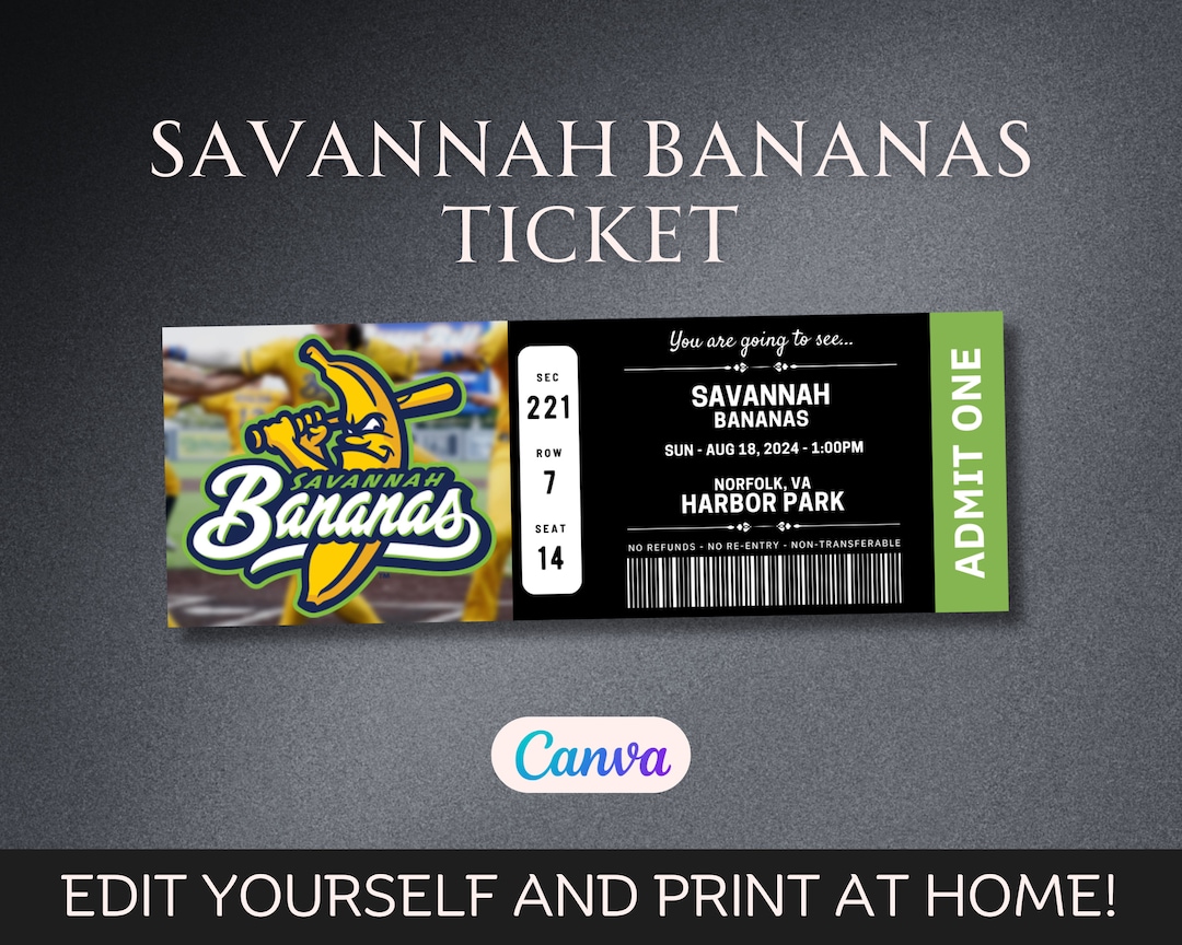 Editable Savannah Bananas, Exhibition Show Savannah Bananas Ticket