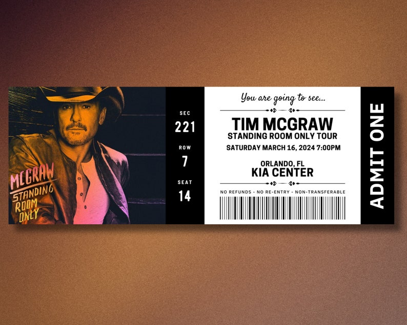 Editable Tim Mcgraw Ticket, Standing Room Only 2024 Memorabilia, Tim