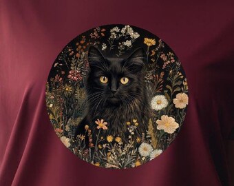 Maglietta floreale con gatto nero, Dark Academia, arte gotica