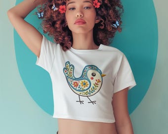 Vogel Crop Top: Blumenmuster