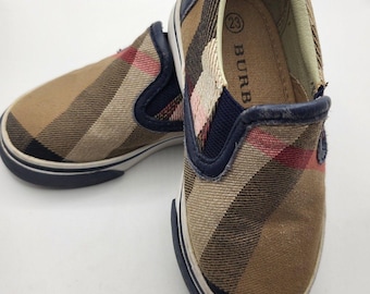 BURBERRY Kids Check Cotton Slip-On Sneakers Andrew Kit Style Sz 23 (7) Good Condition