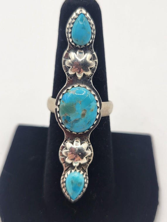 Authentic Turquoise Three Stone Native American 9… - image 1
