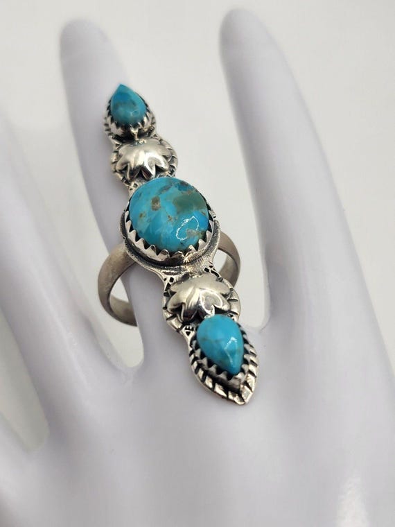 Authentic Turquoise Three Stone Native American 9… - image 9