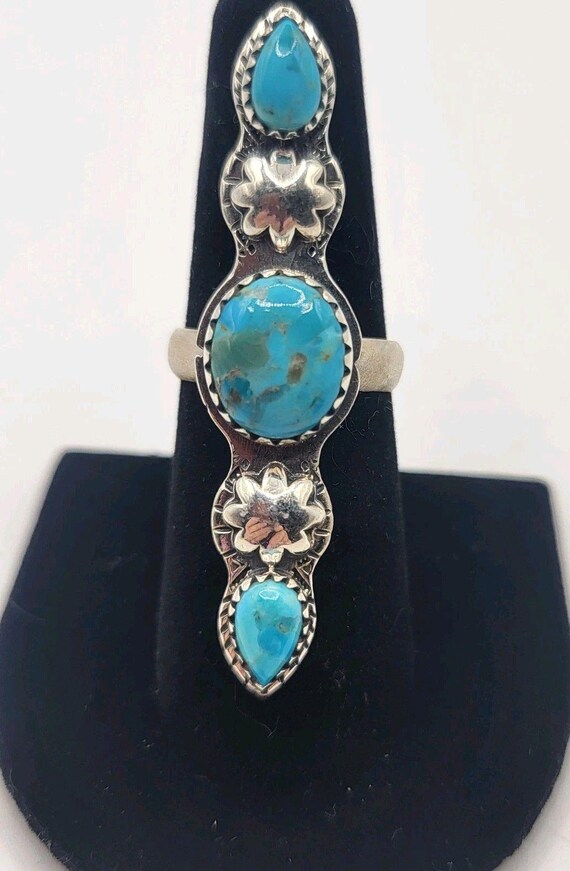 Authentic Turquoise Three Stone Native American 9… - image 3