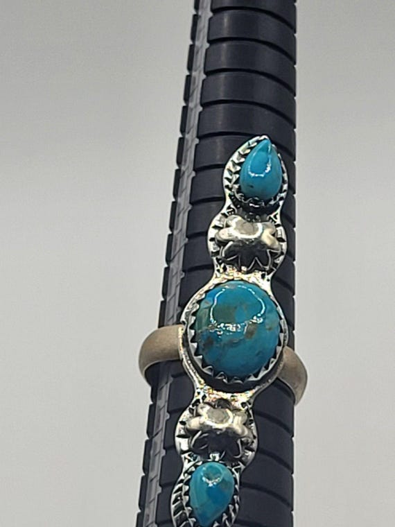 Authentic Turquoise Three Stone Native American 9… - image 13