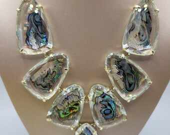 NIB Kendra Scott Harlow Necklace Suspended Abalone Shell Gold Plated Box Pouch