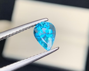 Circón azul facetado natural de 1,30 ct de Camboya, 7 x 5,2 x 4,5 mm, forma de pera, ideal para anillos.