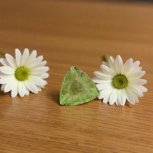 Lustrous 2.90 caarats Rutile peridot from Pakistan | 9.7x9.5x5.3mm| Trillion cut