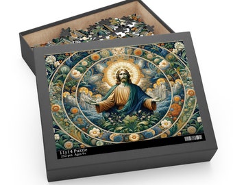 Jesus in Heavenly Garden Puzzle - 20x16 inches, 500 Pieces - William Morris Style, High Quality Jigsaw Puzzle for Adults and Families