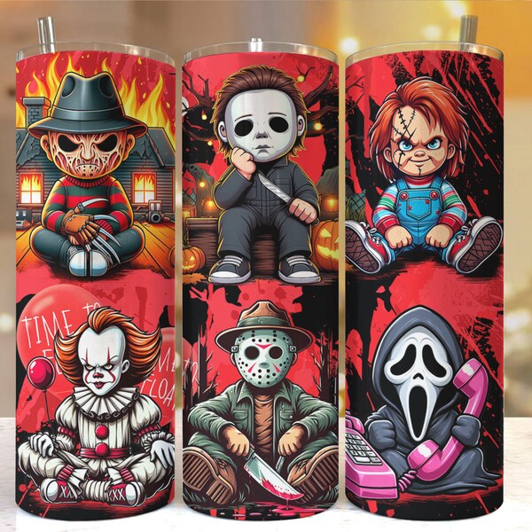 Horror Characters 20oz Skinny Straight & Tapered Designs, Horror Movie Tumbler Designs, Digital download, Cartoon Character Tumbler Wrap PNG