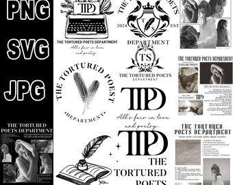 10+ The Tortured Poets Department SVG, Tortured Poets Department PNG, Tortured Poets Cricut Cut Dateien, weiße und schwarze Dateien, neues Album SVG