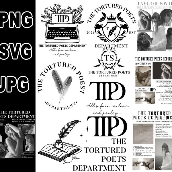 10+ The Tortured Poets Department SVG, Tortured Poets Department PNG, Tortured Poets Cricut Cut Files, White and Black Files, New Album Svg