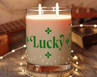 St. Patrick's Day,  green shamrock themed -Scented Candle - Full Glass, 11oz decorative gift.