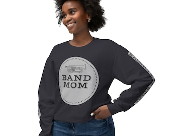 BAND MOM, Unisex Lightweight Crewneck Sweatshirt. For band student Moms and caretakers. Support your musician and show school pride.