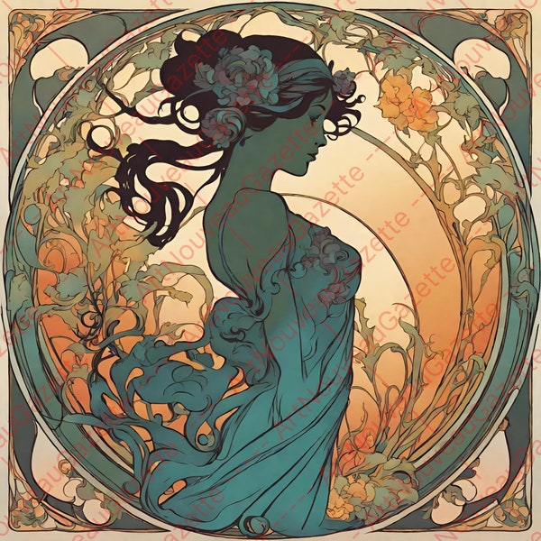 Rare Art Nouveau 400 DPI STYLE MUCHA. Illustration vintage. Téléchargement convivial. Impression numérique.