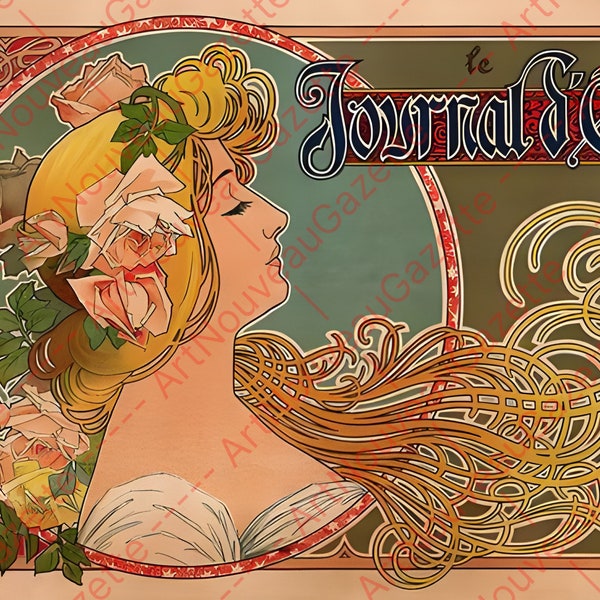 Rare Art Nouveau 400 DPI JOURNAL D'OR. Vintage Illustration. Friendly download. Digital Print.