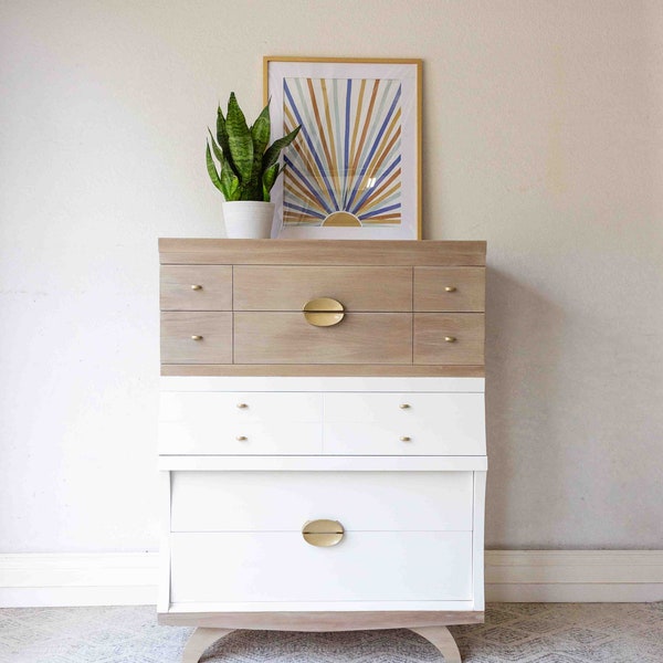 AVAILABLE! FREE SHIPPING!! Mid-Century Modern White & Natural Wood Dresser/Entry Table