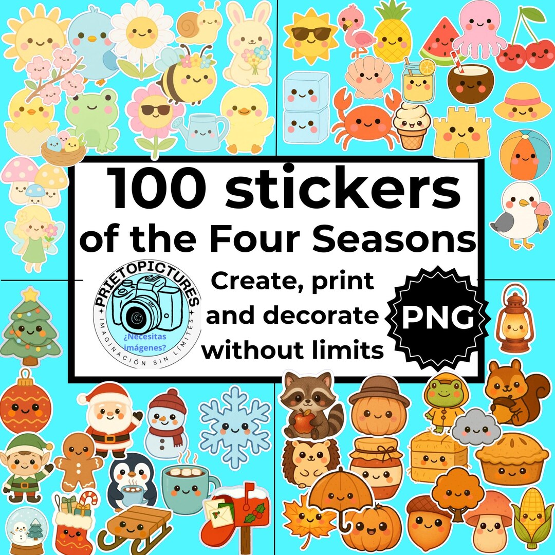 Mega Pack of Digital Stickers for the 4 Seasons | 100 Stickers | Spring ...
