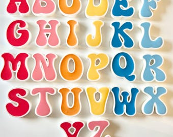 Retro Alphabet Capital Fridge Magnets l Groovy Letters l 70’s Style l ABCs l Stylish Messages for Home and Kitchen