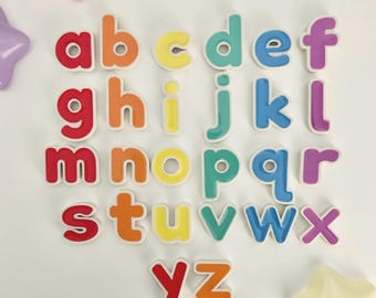 Pastel Lowercase Alphabet Fridge Magnets I  Rainbow Colours l Learning ABCs l Classroom Tools I Stylish Messages for Home l Kitchen Decor
