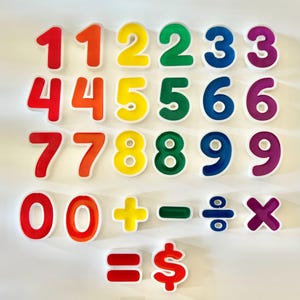 Números arcoíris del 0 al 9 y símbolos matemáticos Imanes para nevera I Aprendizaje 123, Matemáticas I Herramientas para el aula I Fuente de burbujas I Decoración elegante para el hogar y la escuela