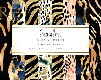 Animal Print Digital Paper - papel de álbum de recortes imprimible de descarga instantánea sin costuras para uso comercial