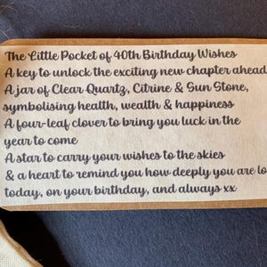 40th Birthday Keepsake Gift, Little Pocket of Fortieth Wishes, Special Gifts, Daughter, Wife, Mum, Grand Daughter, Niece, Friend, Auntie