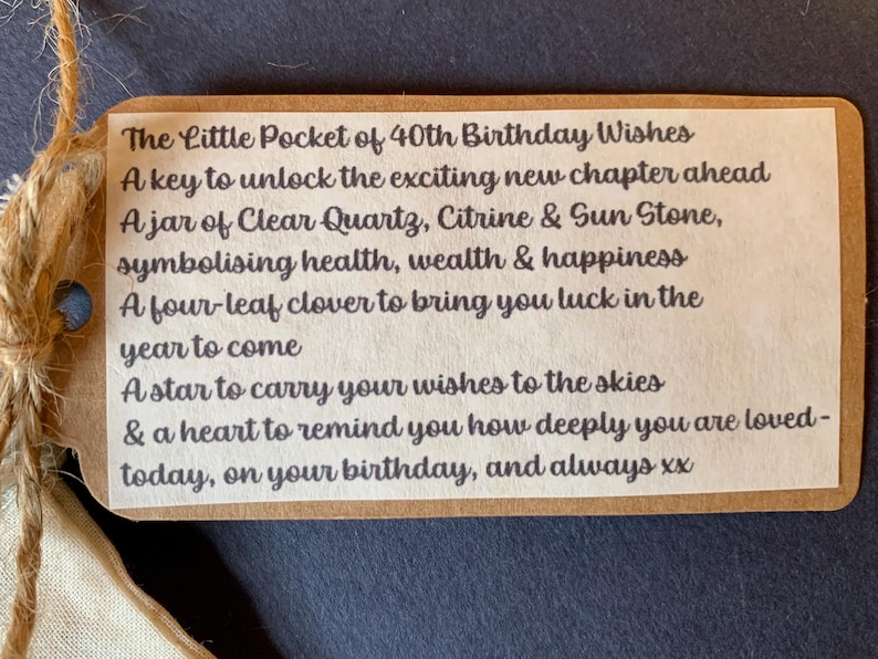 40th Birthday Keepsake Gift, Little Pocket of Fortieth Wishes, Special Gifts, Daughter, Wife, Mum, Grand Daughter, Niece, Friend, Auntie