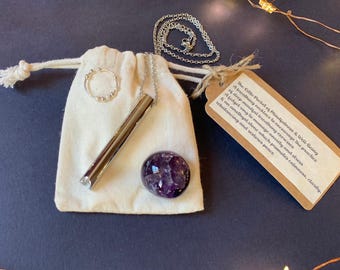 Little Pocket of Mindfulness & Wellbeing with Sterling Silver Fidget Ring, Breathing Necklace, Amethyst Stone, Relieve Anxiety, Stress Gift