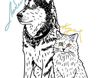 Custom Pet Portrait, Hand-Drawn Memorial Gift (Digital)